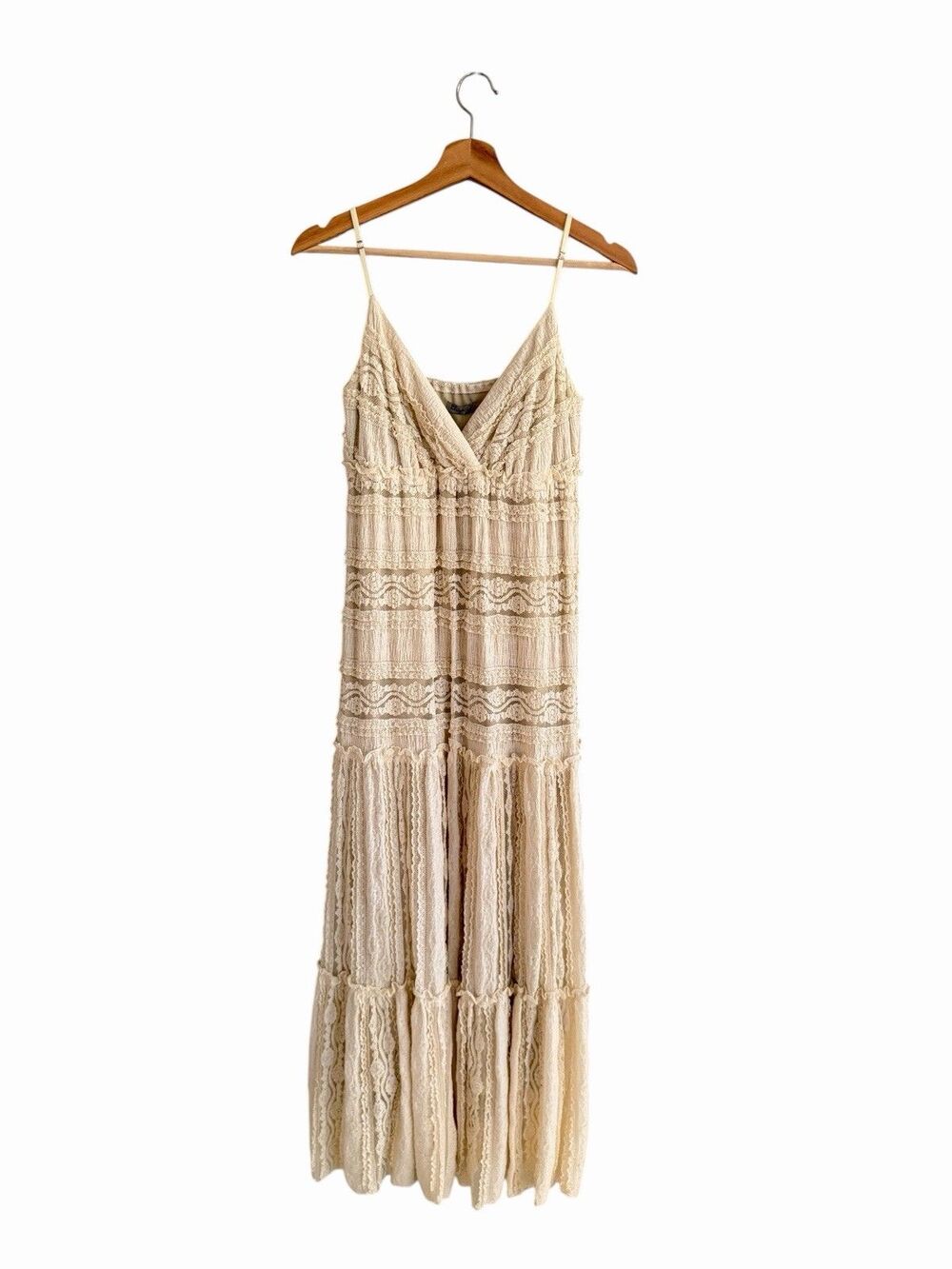 Eliza J Lace Womens Tiered Cottage Maxi Dress Sz 12 Prairie Boho Coastal Resort